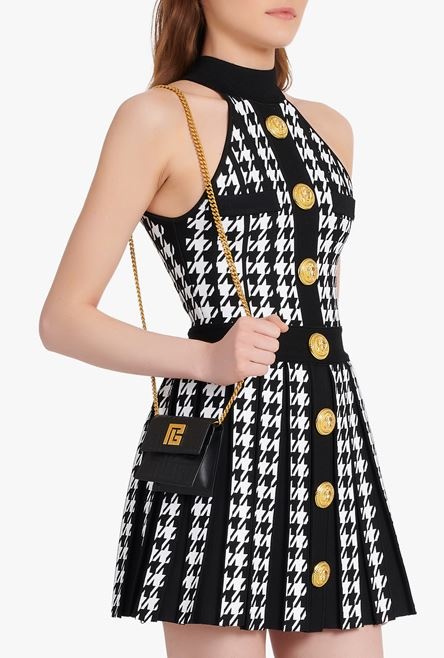 Black debossed leather card holder with Balmain monogram and chain - 4