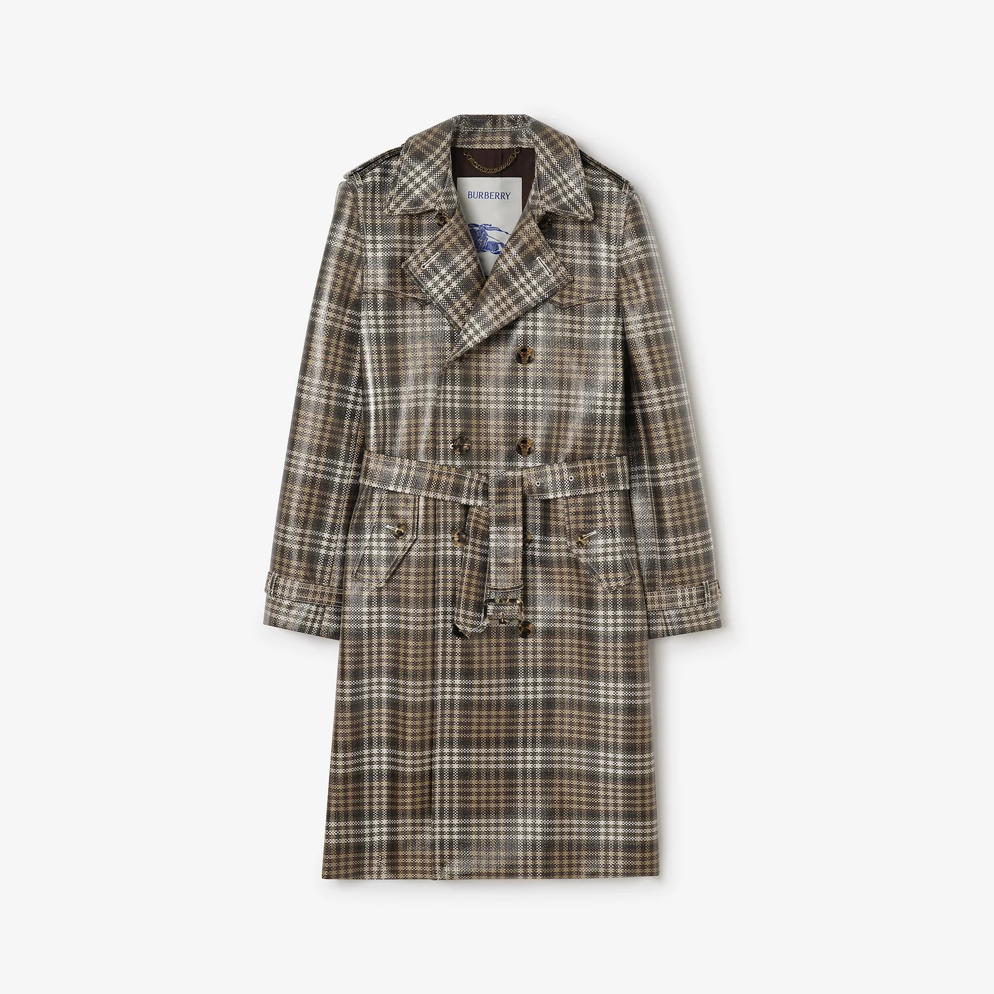 Long Check Coated Raffia-effect Foxfield Trench Coat - 1