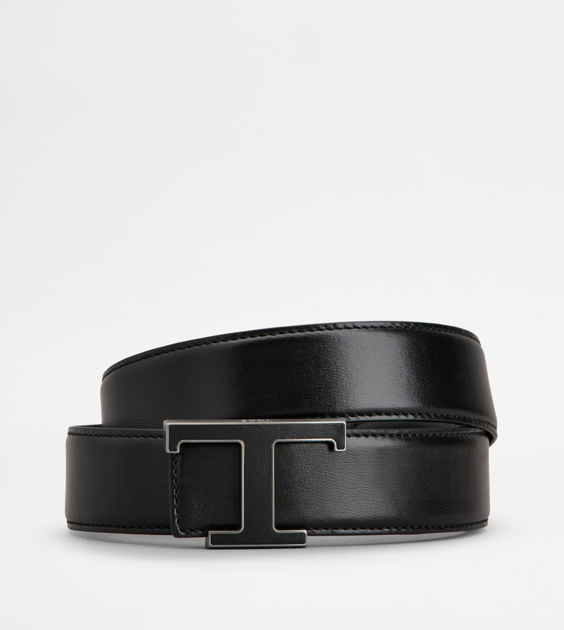 T TIMELESS REVERSIBLE BELT IN LEATHER - BLACK 1