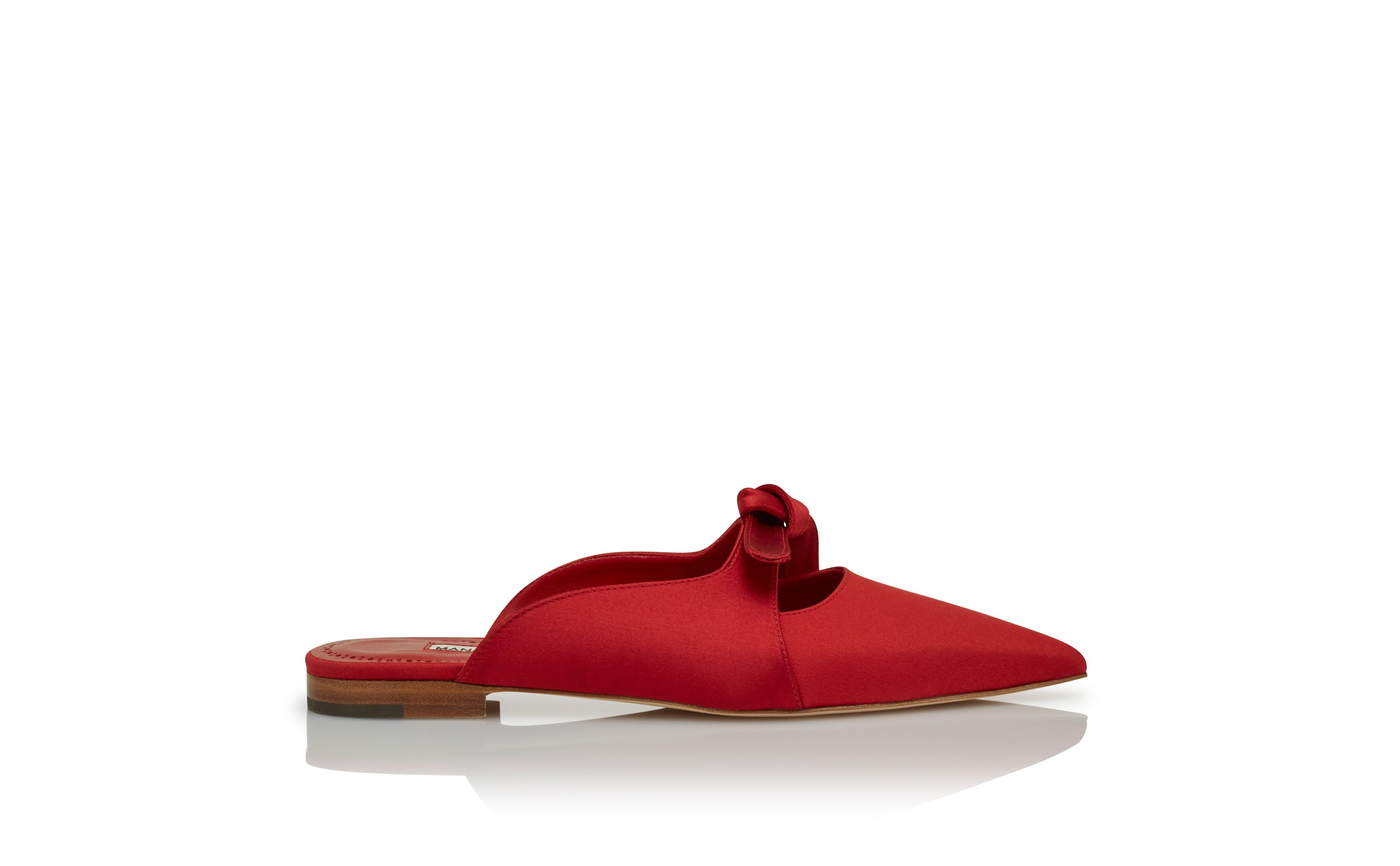 Red Crepe De Chine Bow Flat Mules - 1