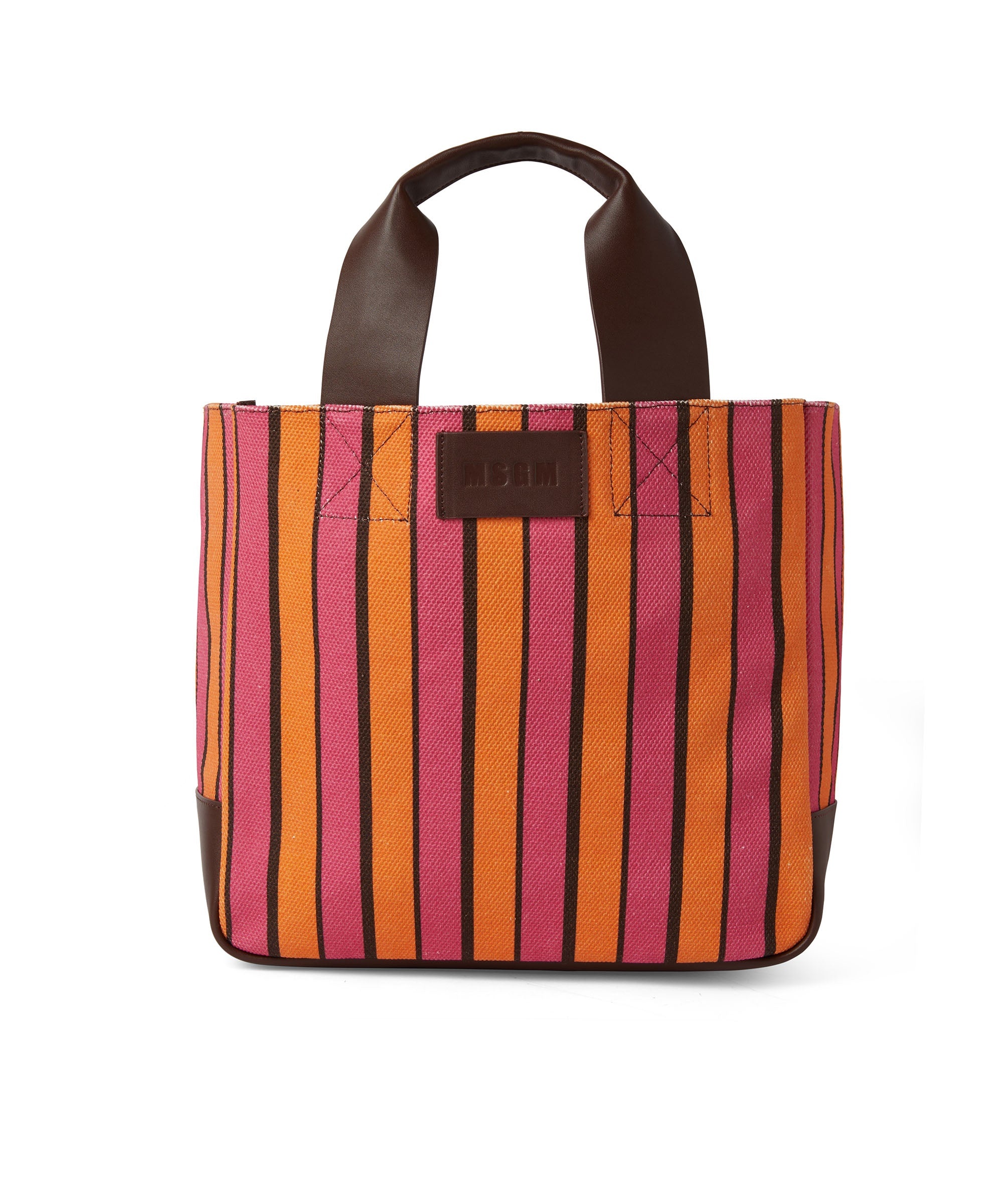 Striped cotton tote bag with leather handles - 1