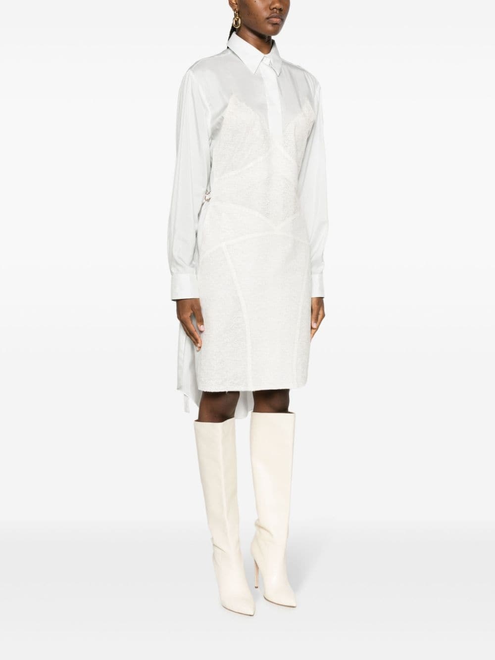 lace-detail silk shirtdress - 3