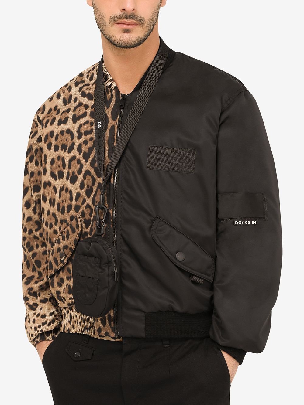 leopard-print spliced bomber jacket - 5