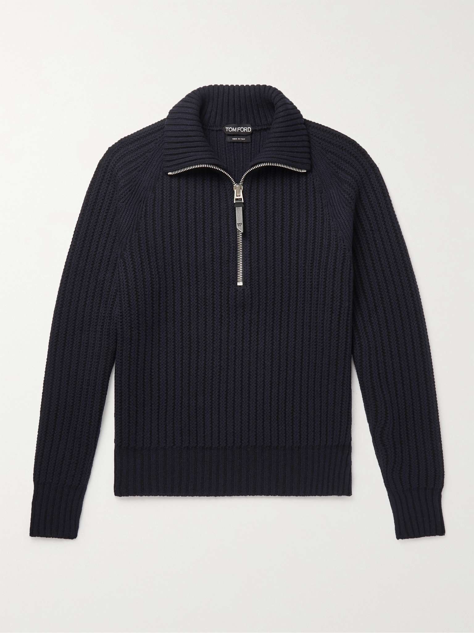 Slim-Fit Ribbed Cashmere and Wool-Blend Half-Zip Sweater - 1