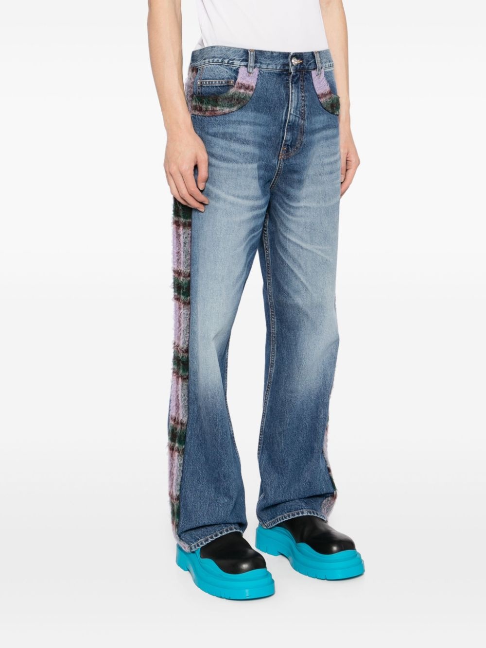 plaid fuzzy detailed jeans - 3
