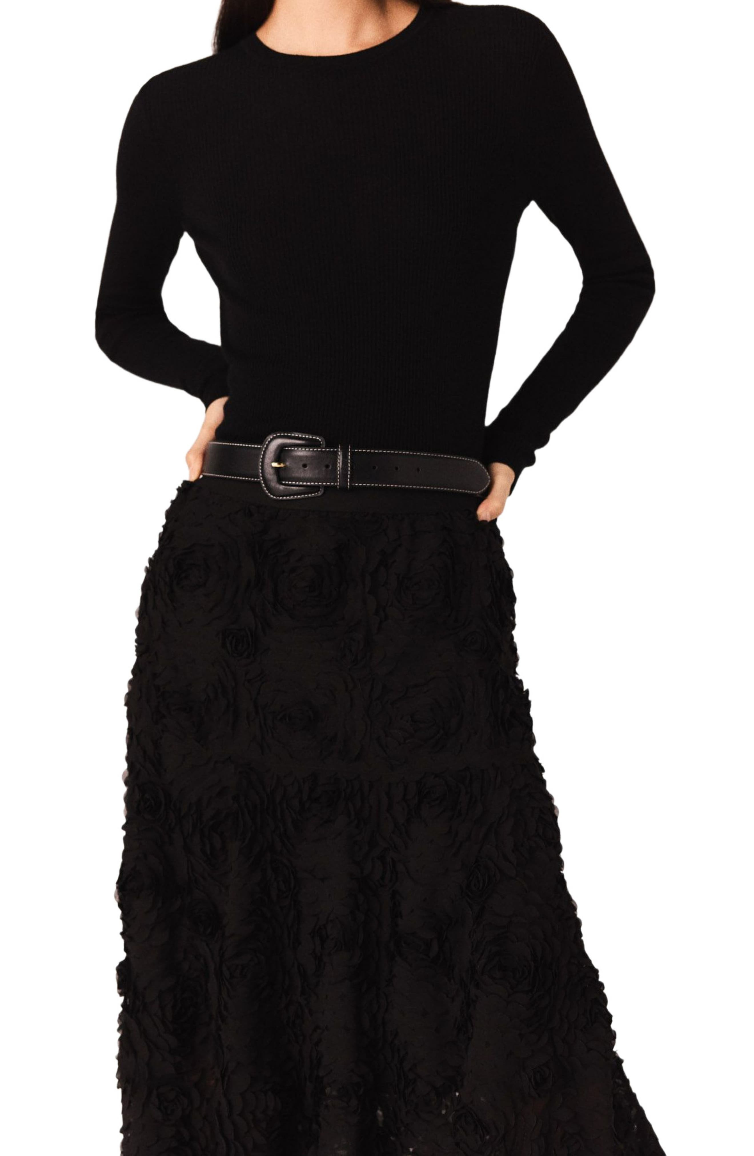 maje Long embroidered skirt in Black at Nordstrom - 6