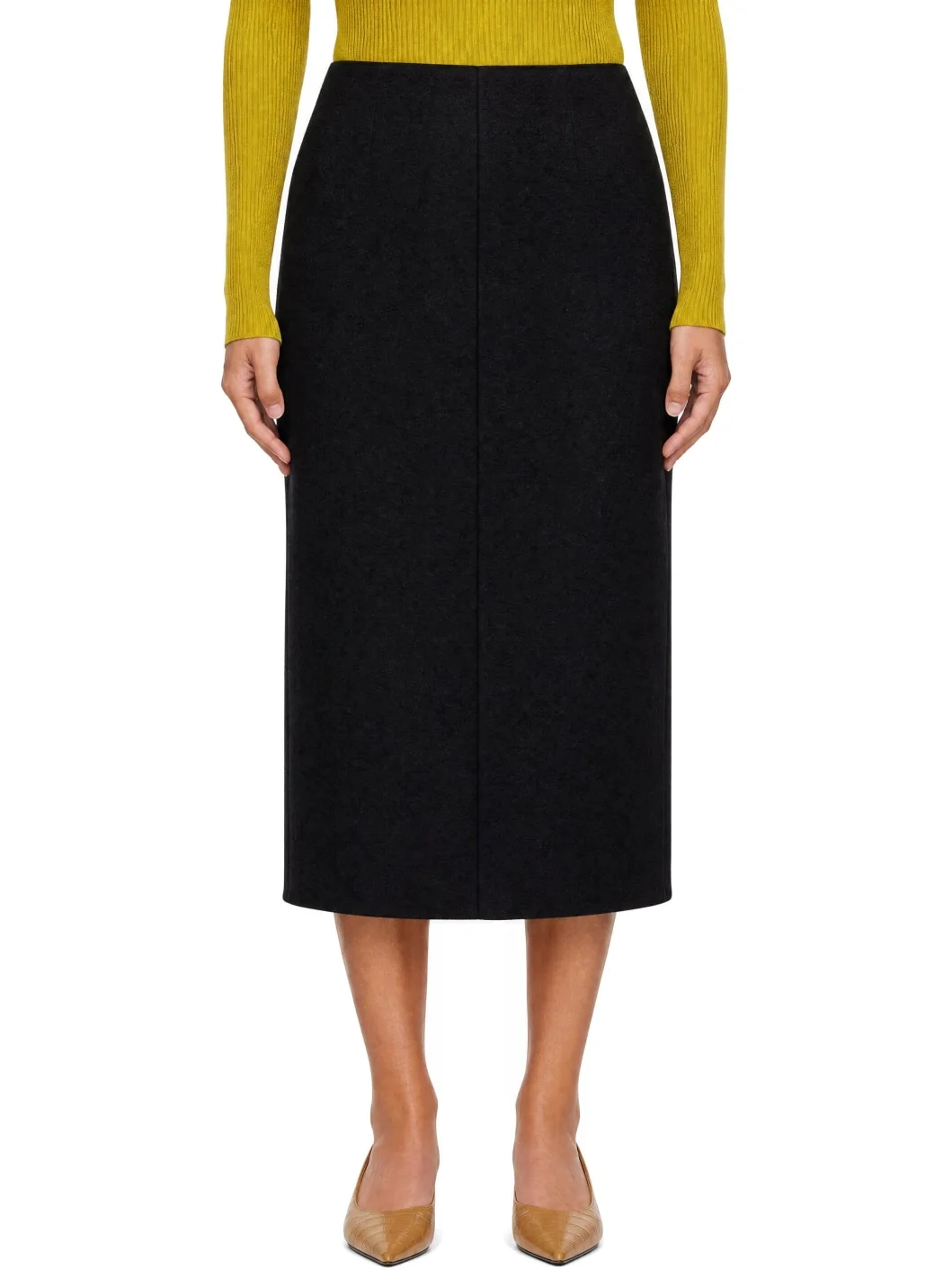 Black Walker Pleat Midi Skirt - 1