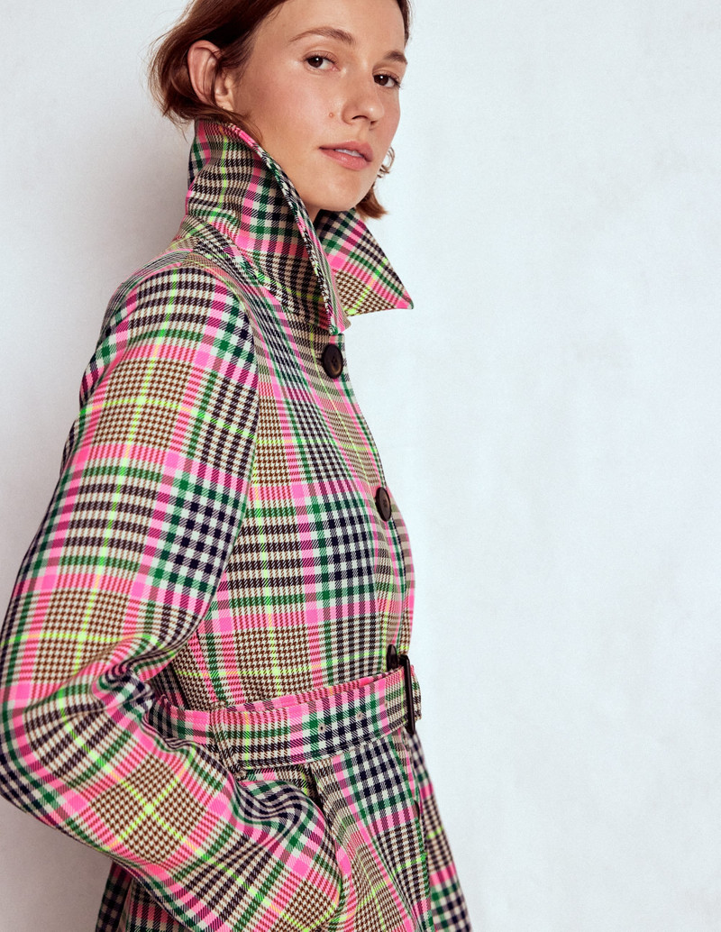 Lancaster Belted Mac-Brown, Neon Pink Check 5