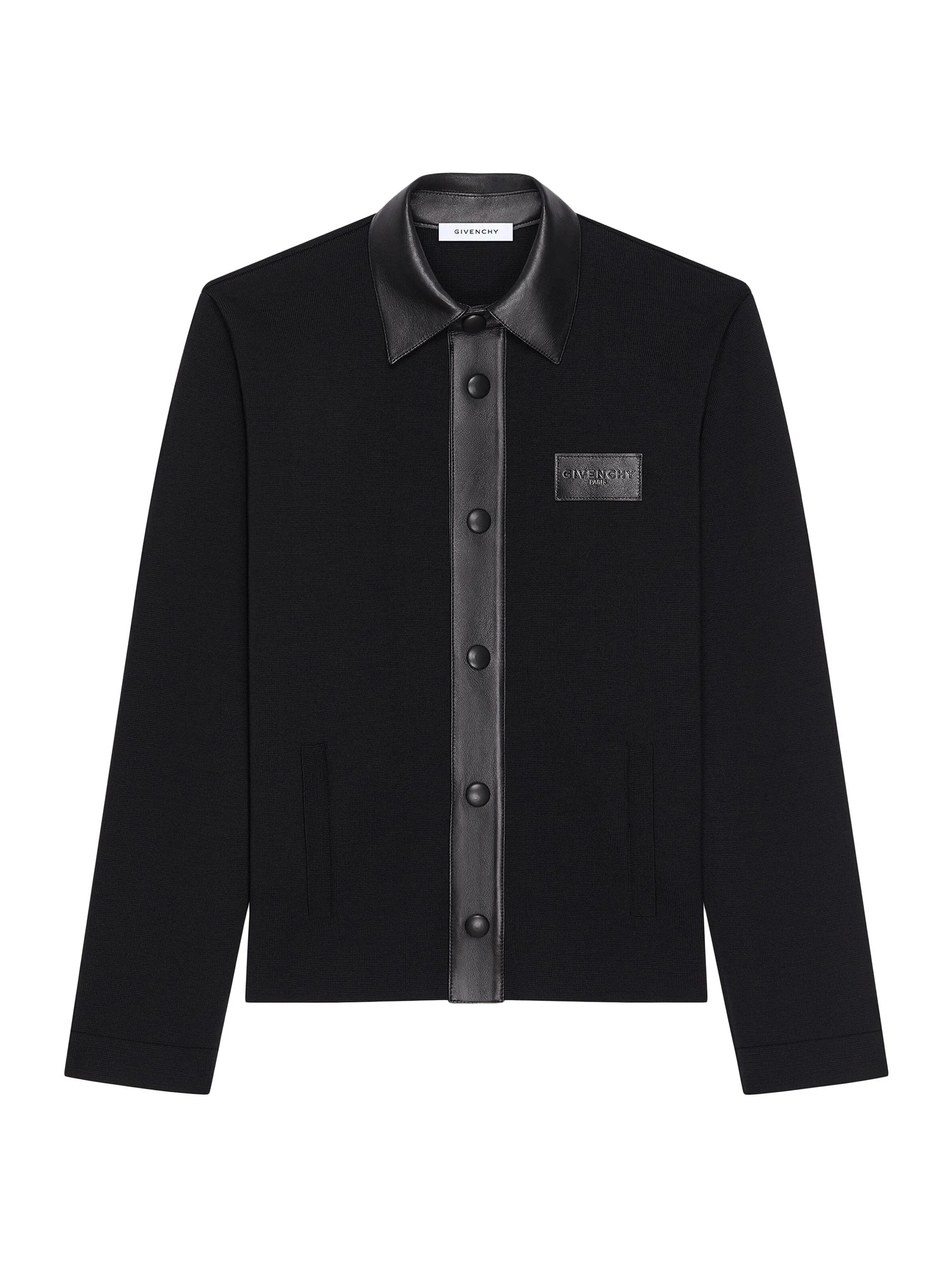 Men's Cardigan in Wool with Leather Details - Black - 1