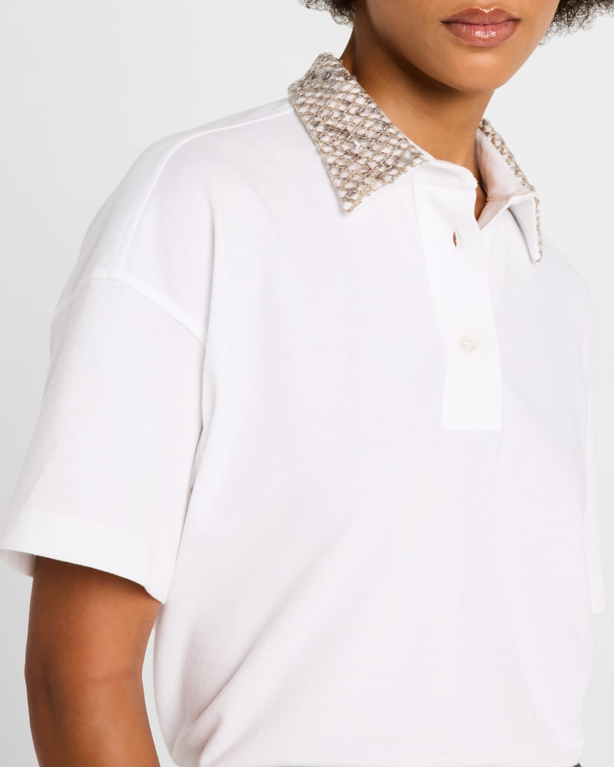 Brunello Cucinelli Embroidered Collar Cotton Piquet Polo