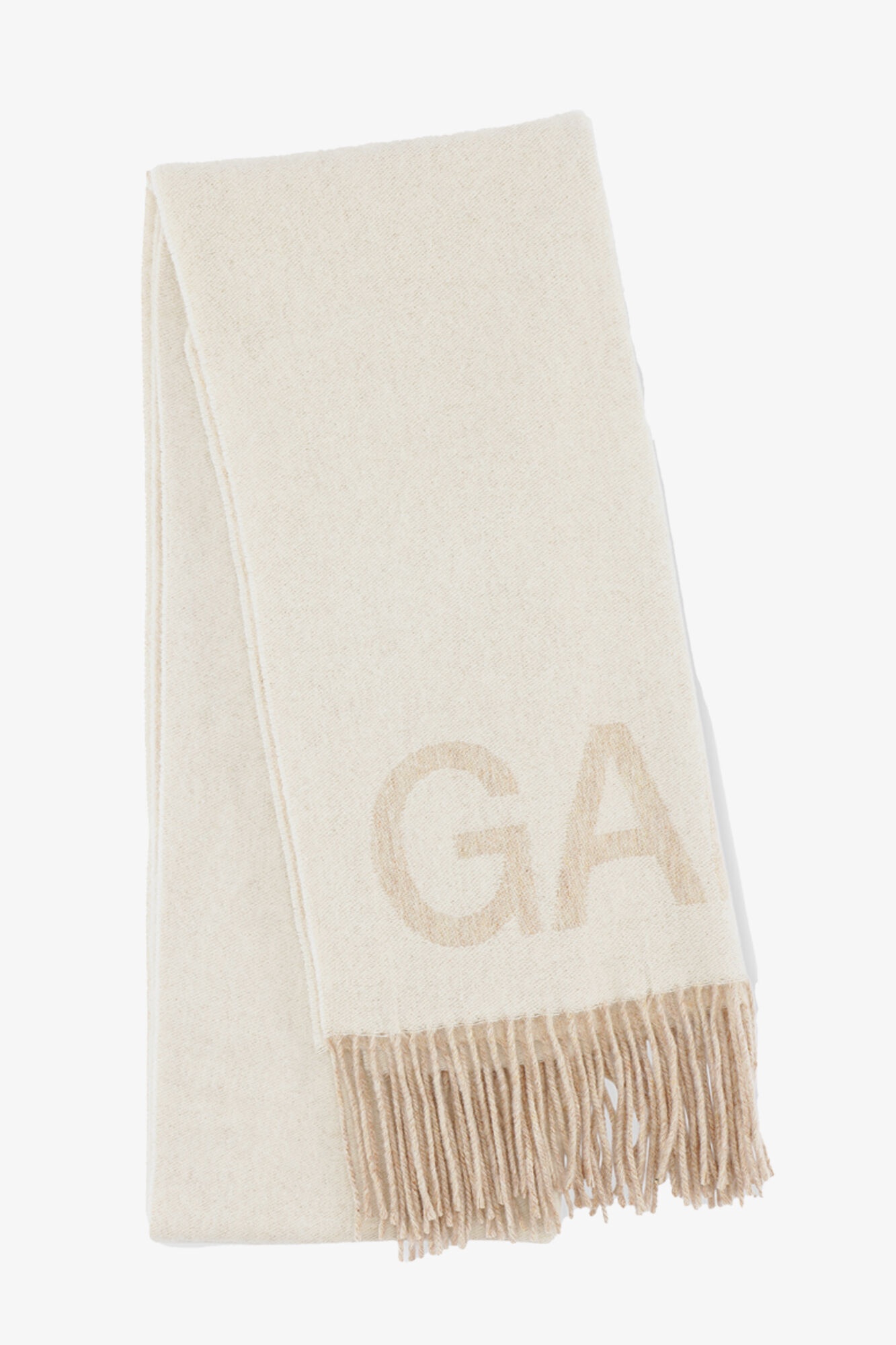 WHITE FRINGED WOOL SCARF - 1