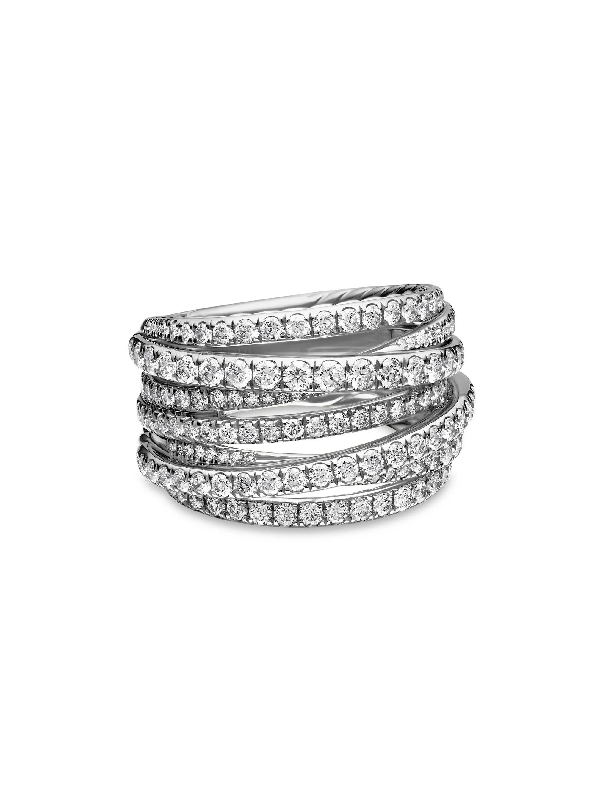 Women's Pavé Crossover Ring in 18K White Gold - Diamond - 1