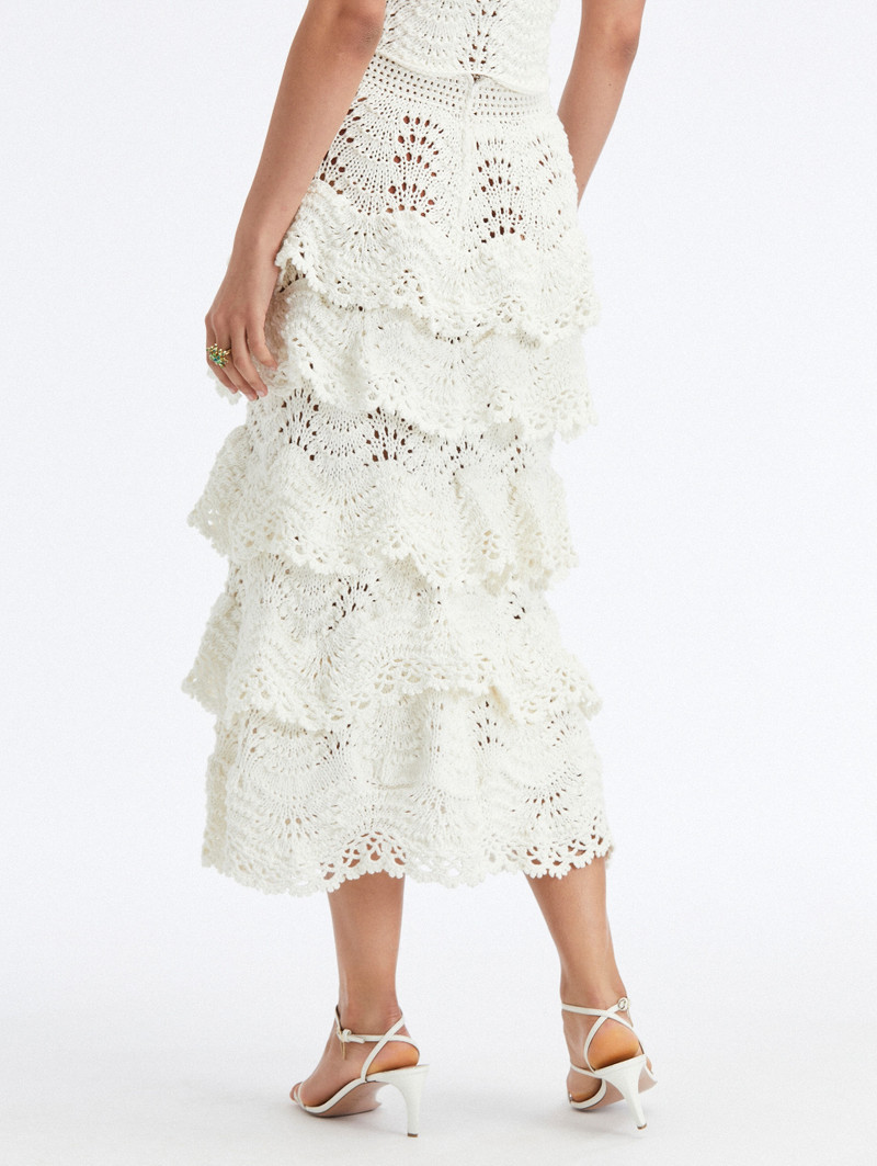 Oscar de la Renta HAND CROCHETED SCALLOP TIERED SKIRT outlook
