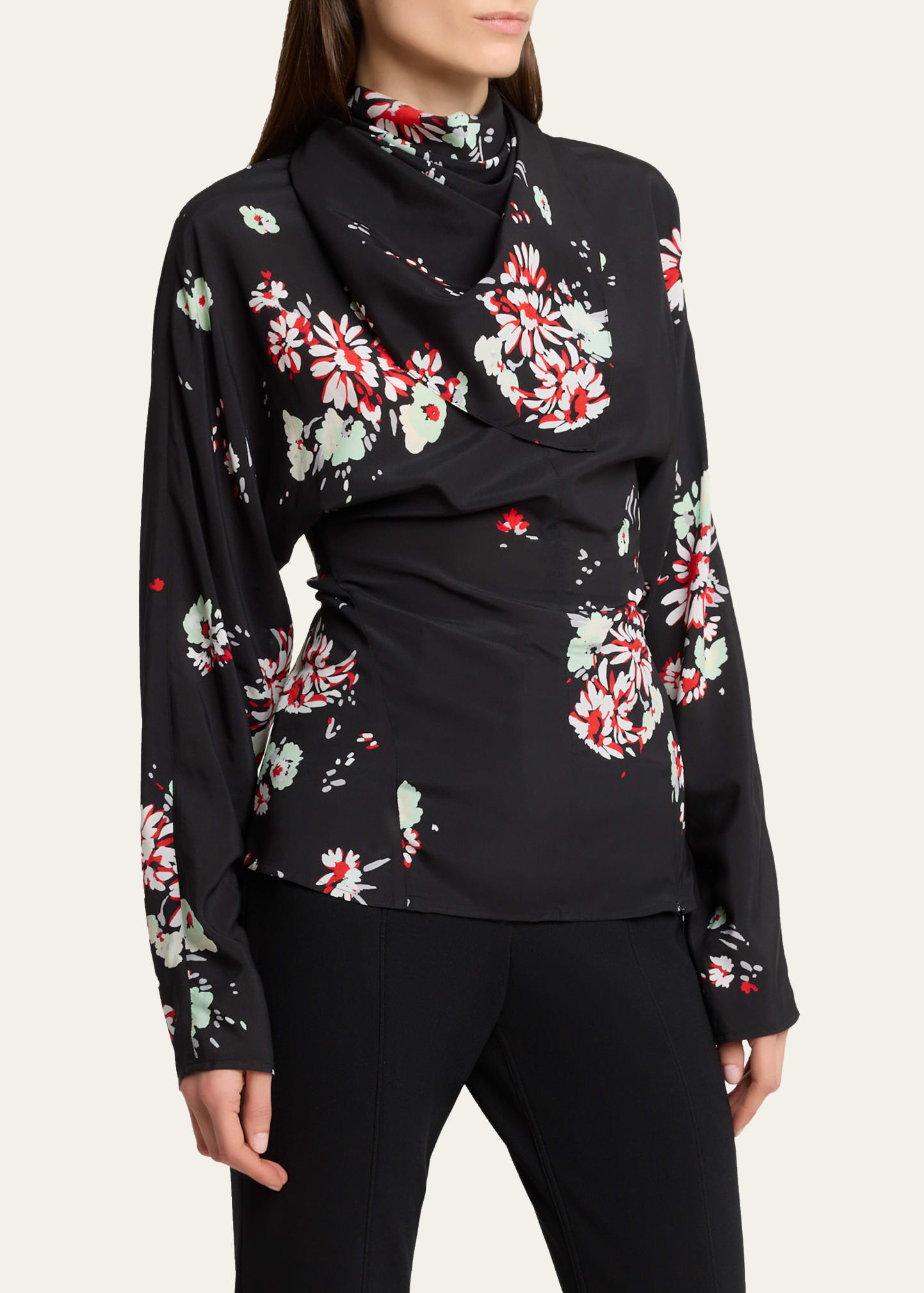 Ysabelle Floral Draped Long-Sleeve Top - 4
