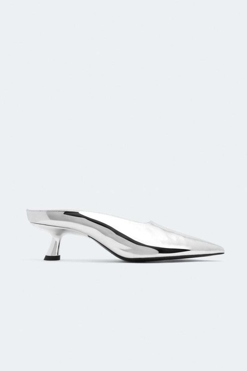 Chrome Pointed Gala Mule In Silver 1