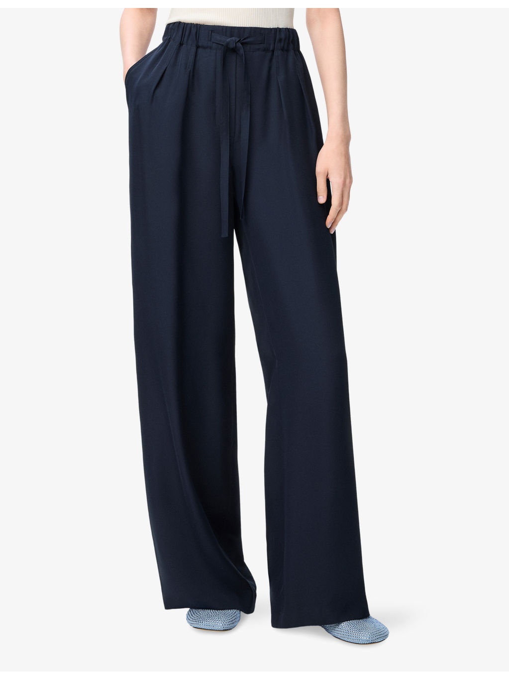 Anagram-Embroidery Relaxed Silk Trousers - 3