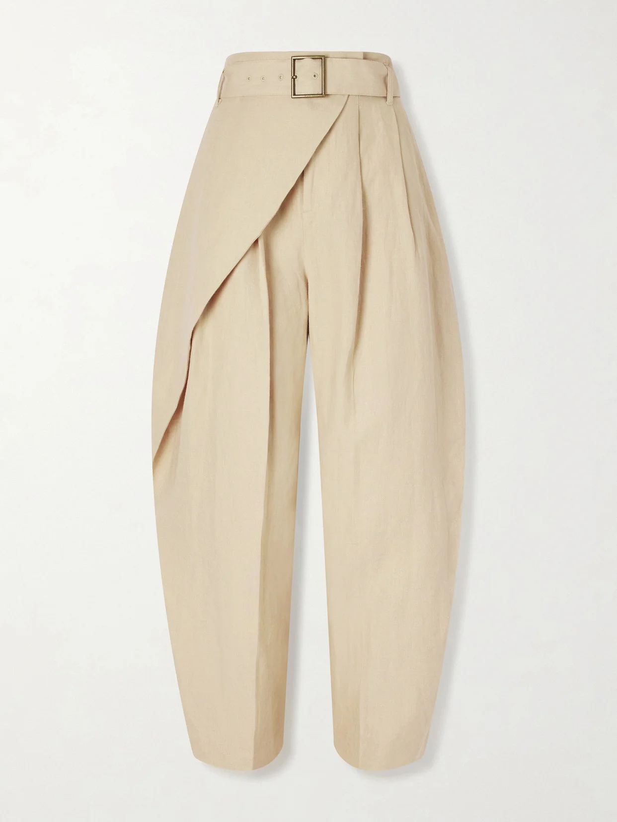 Belted Wrap-effect Pleated Linen Tapered Pants - 1