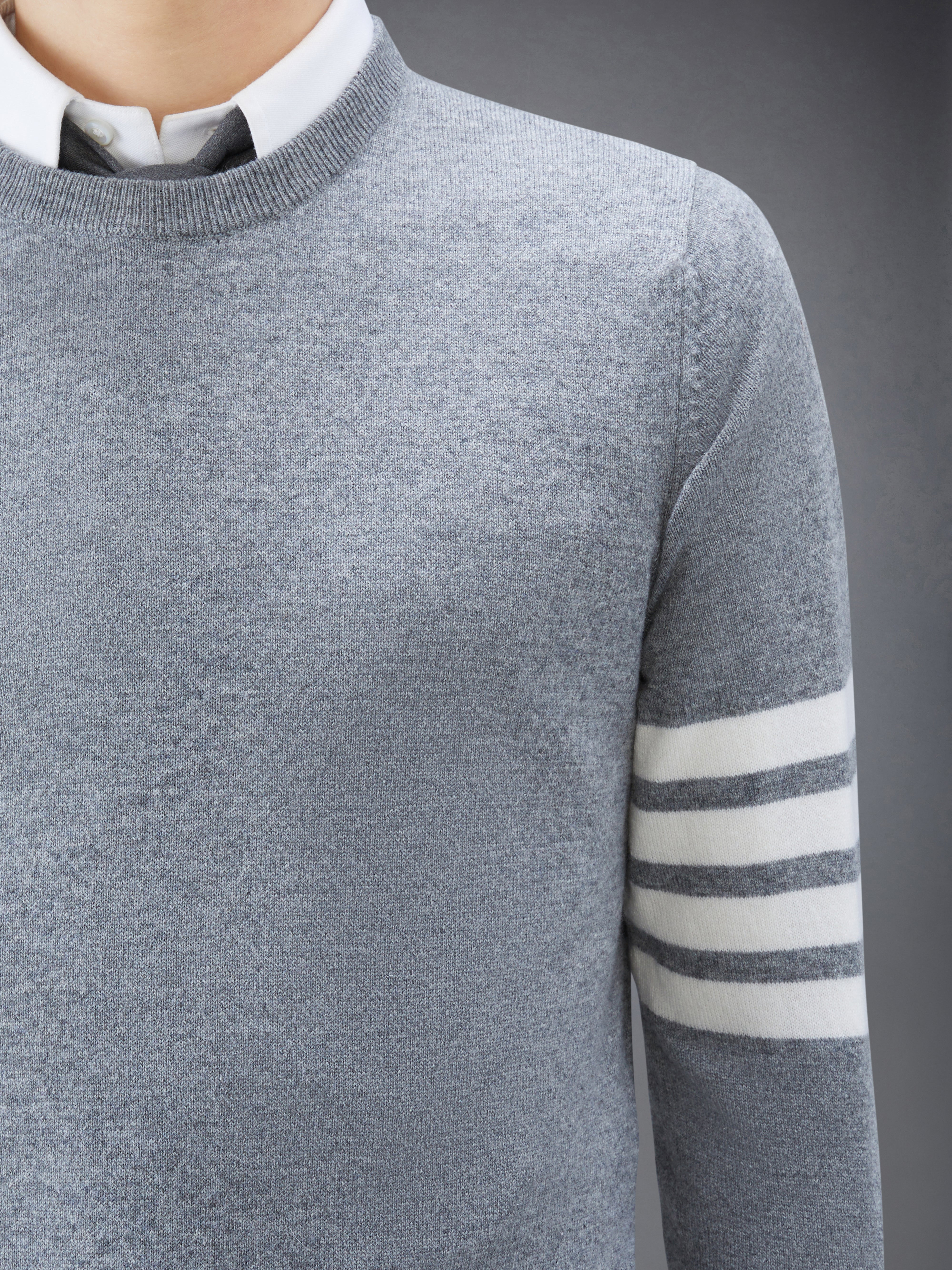 Light Grey Cashmere 4-bar Crew Neck Pullover - 6