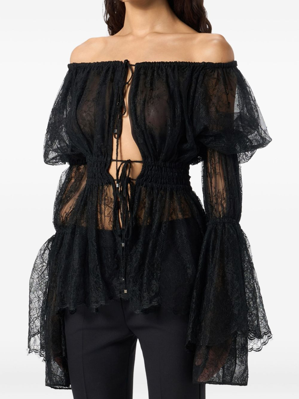 lace-trimmed bell-sleeve top - 4