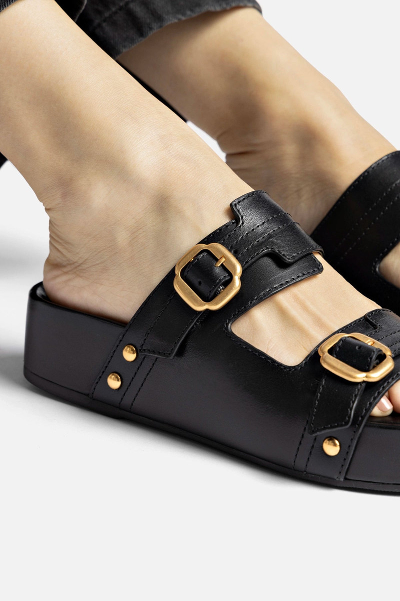 Milan Flatform Sandal In Black Vegetale Leather 5