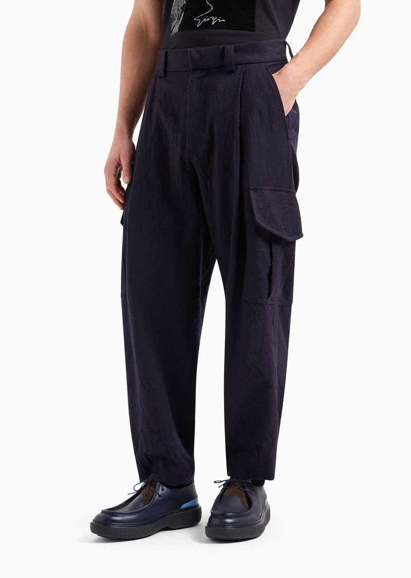 Single-pleat, crinkle wool flannel cargo trousers 2