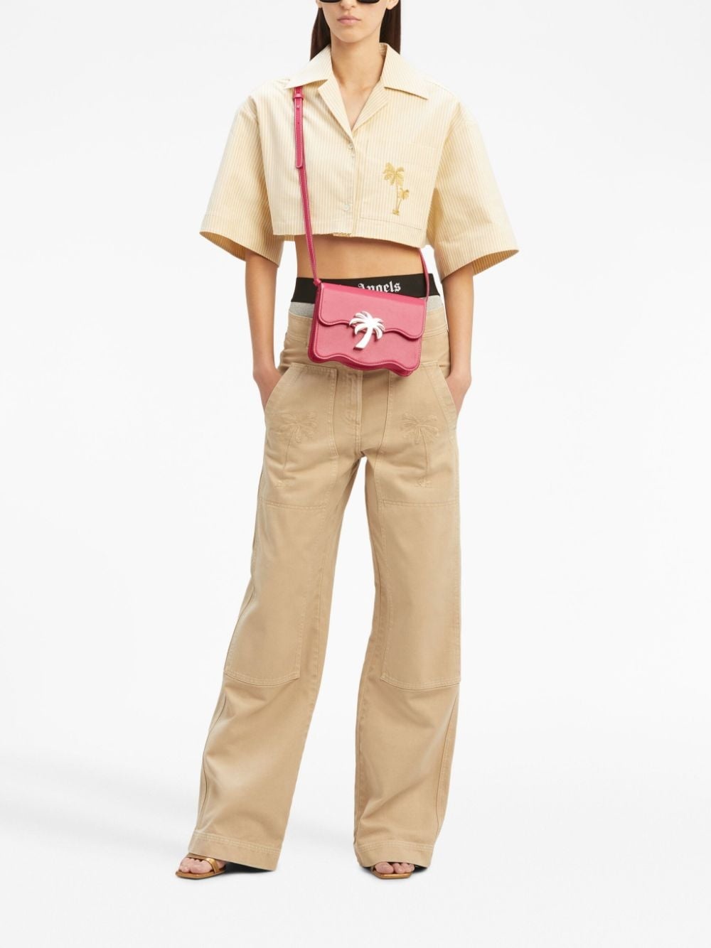 embroidered striped cropped cotton shirt - 2