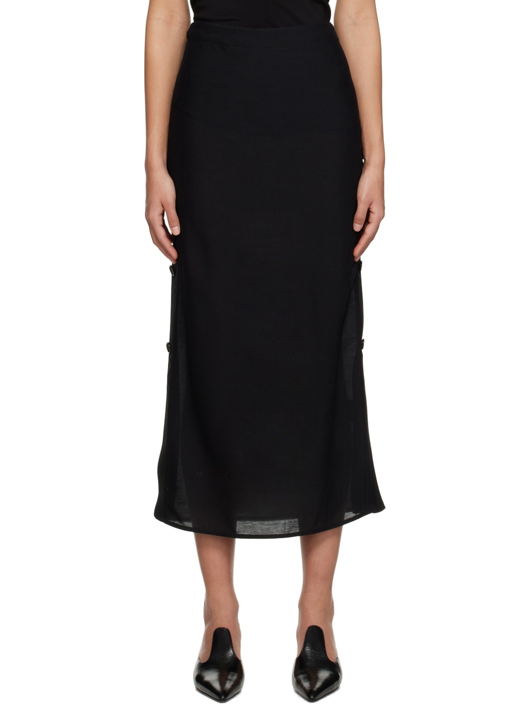 Black Button Maxi Skirt - 1
