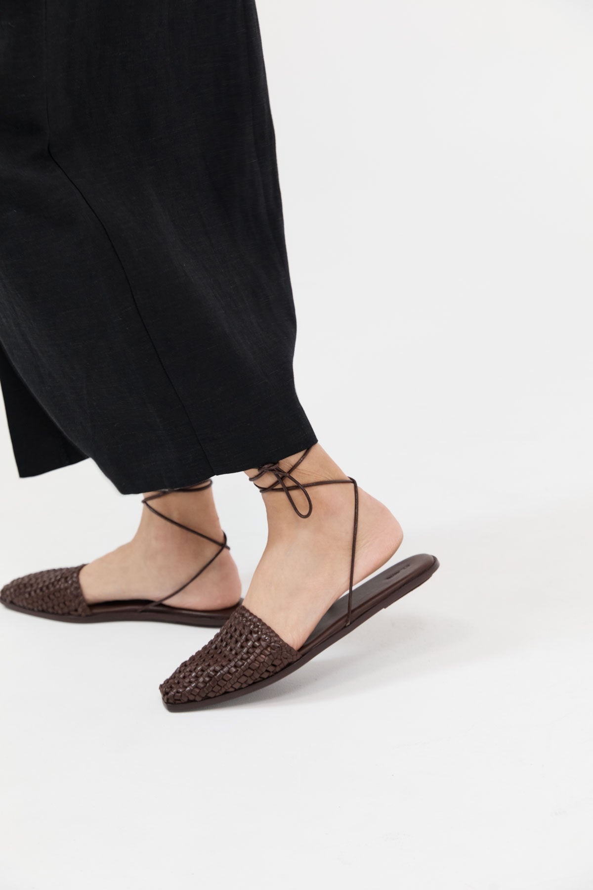 Macrame Mesh Tie Up Flats - Chocolate - 3