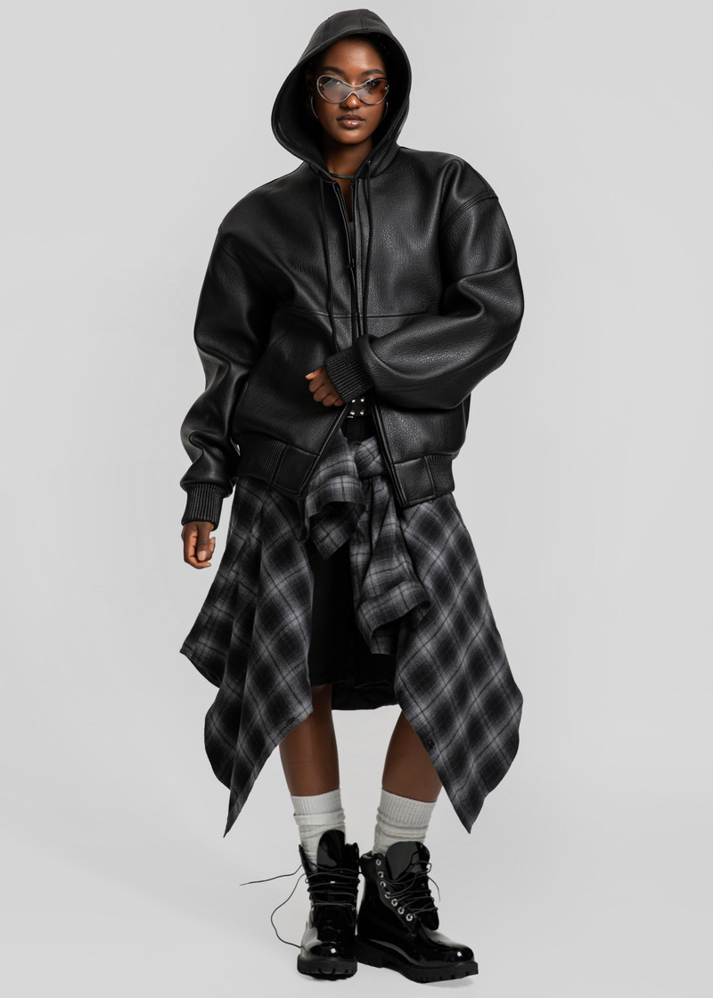 Kodai Faux Leather Bomber Jacket - Black 6