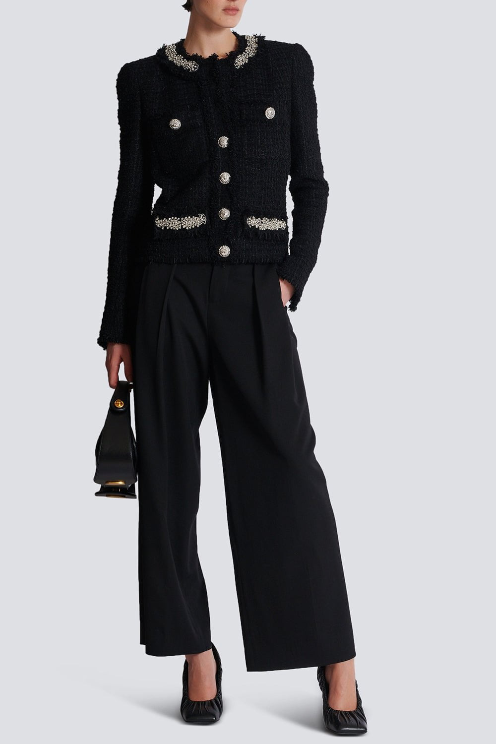 Embellished Collarless Side To Side Jacket - 2