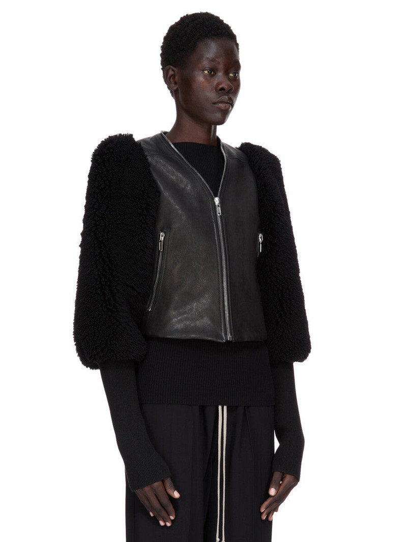 Giacca In Montone E Pelle Imbottita Black 2