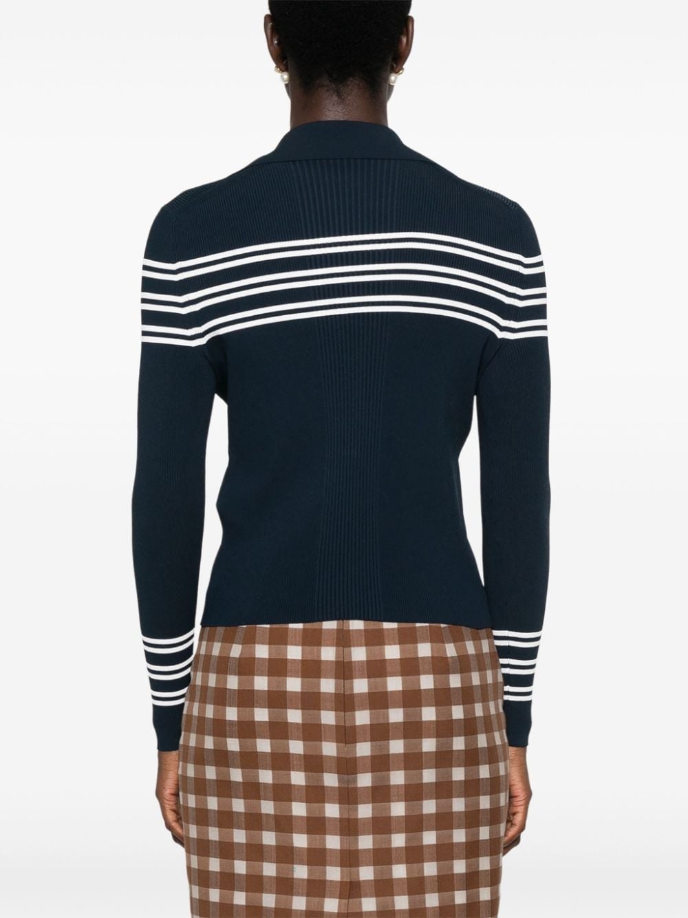 striped ribbed-knit polo top - 4