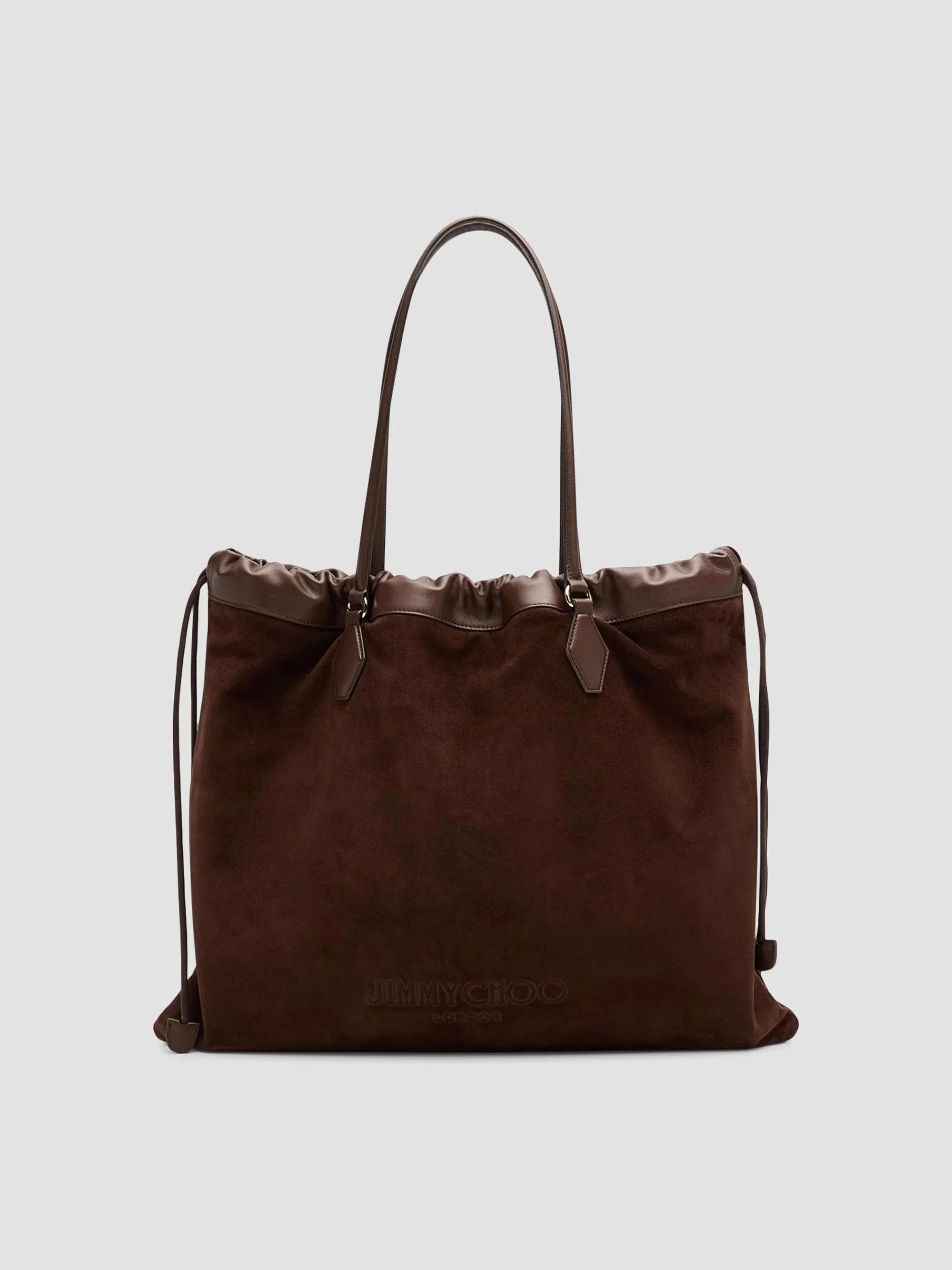 Women's Drawstring Large Suede & Leather Tote Bag - Chocolate Light Gold - 1