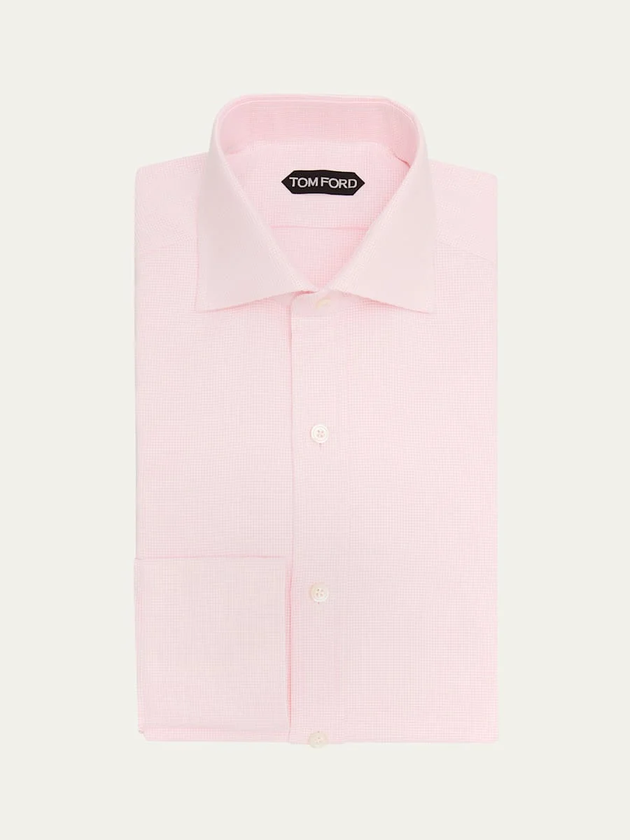 Men's Cotton Woven Micro-Check Dress Shirt - 1
