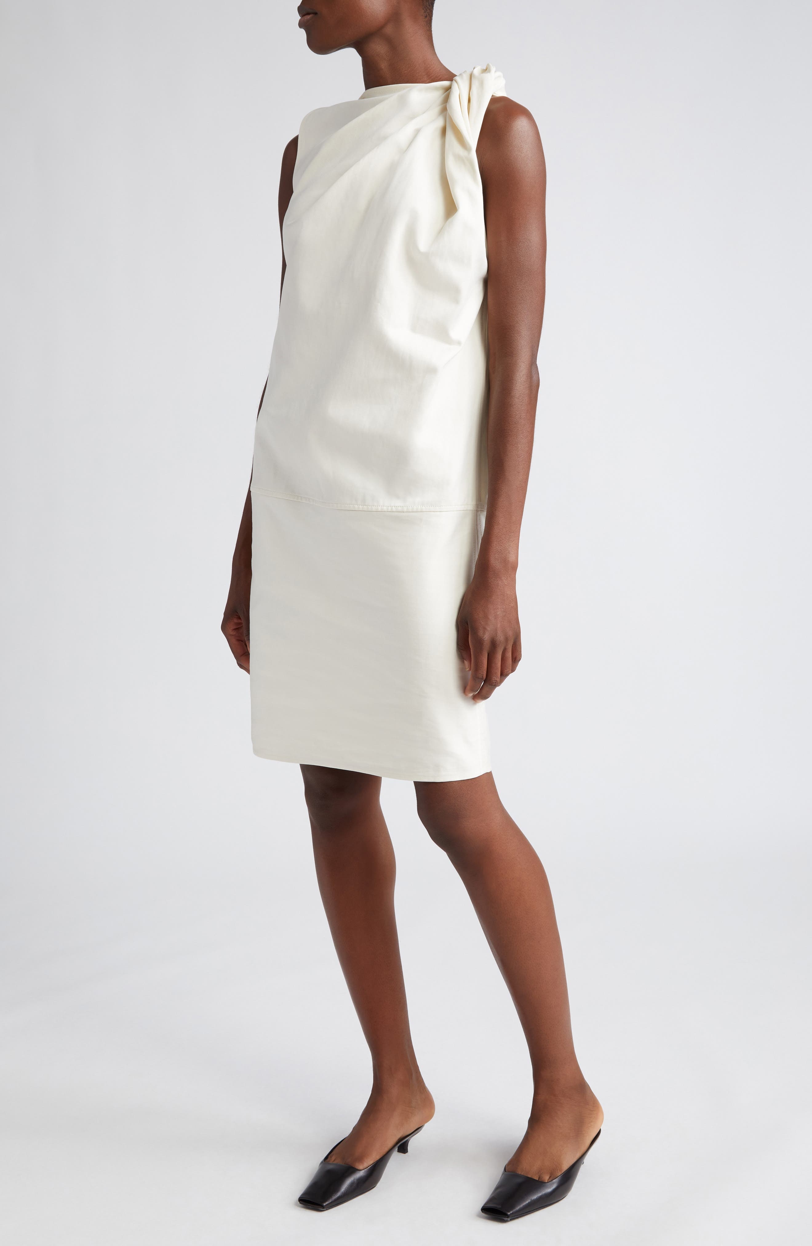 TOTEME Shoulder Twist Satin Shift Dress in Ecru at Nordstrom - 1