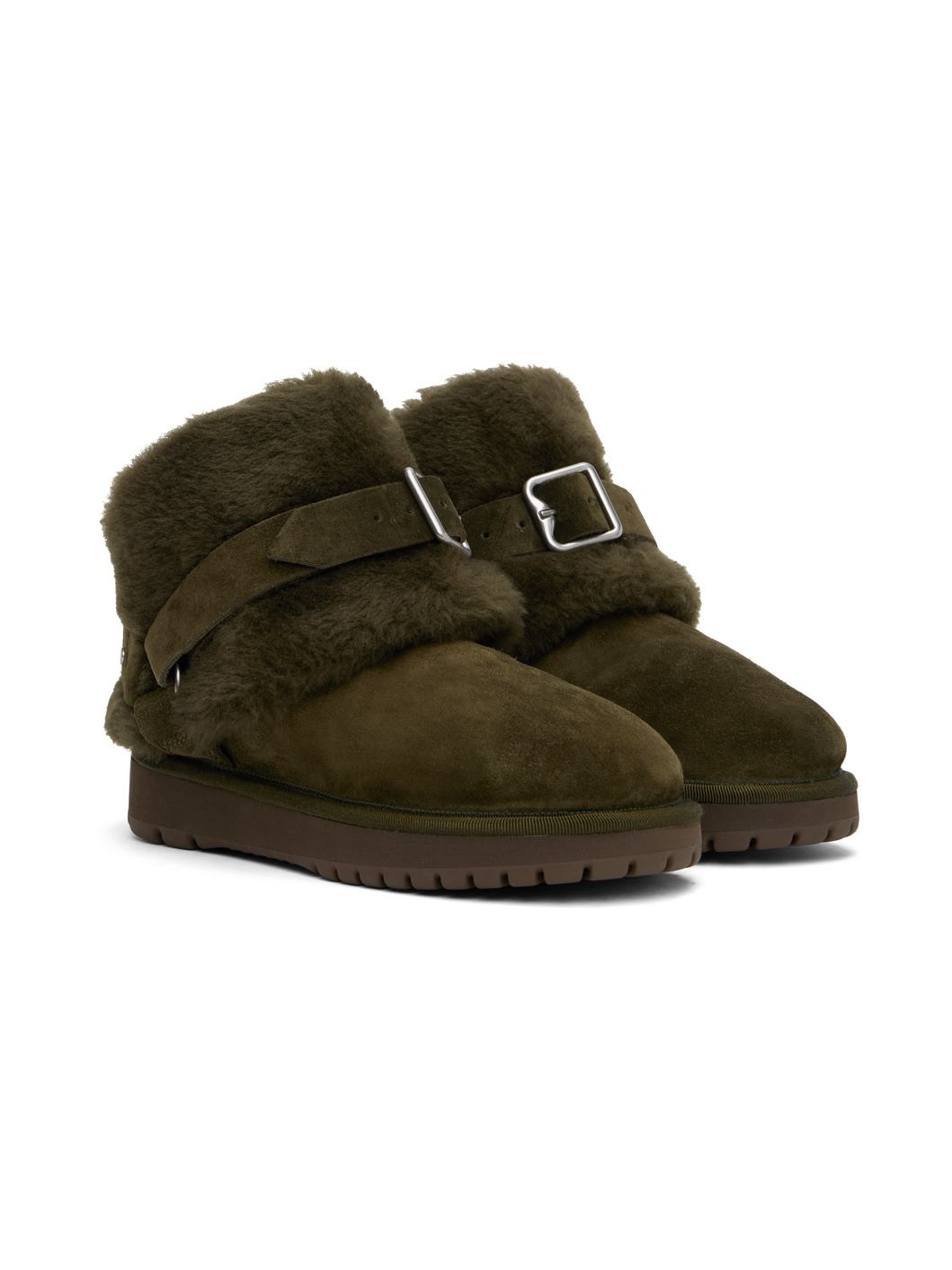 Green Suede & Shearling Chubby Boots - 4