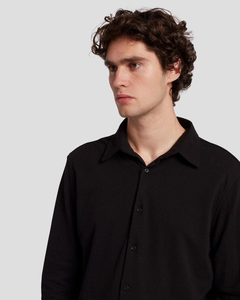 Pique Knit Button Down in Black 3