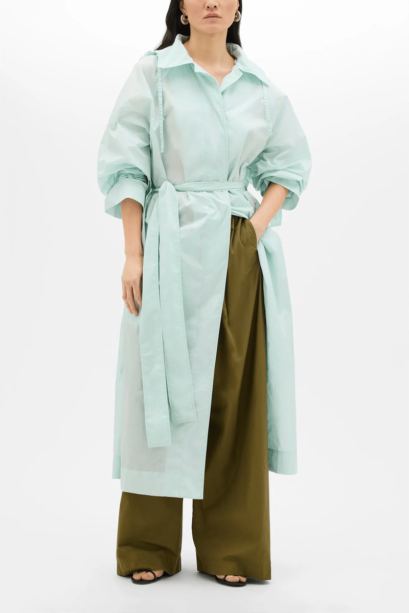 Another Tomorrow Recycled Nylon Trench in Aquamarine outlook