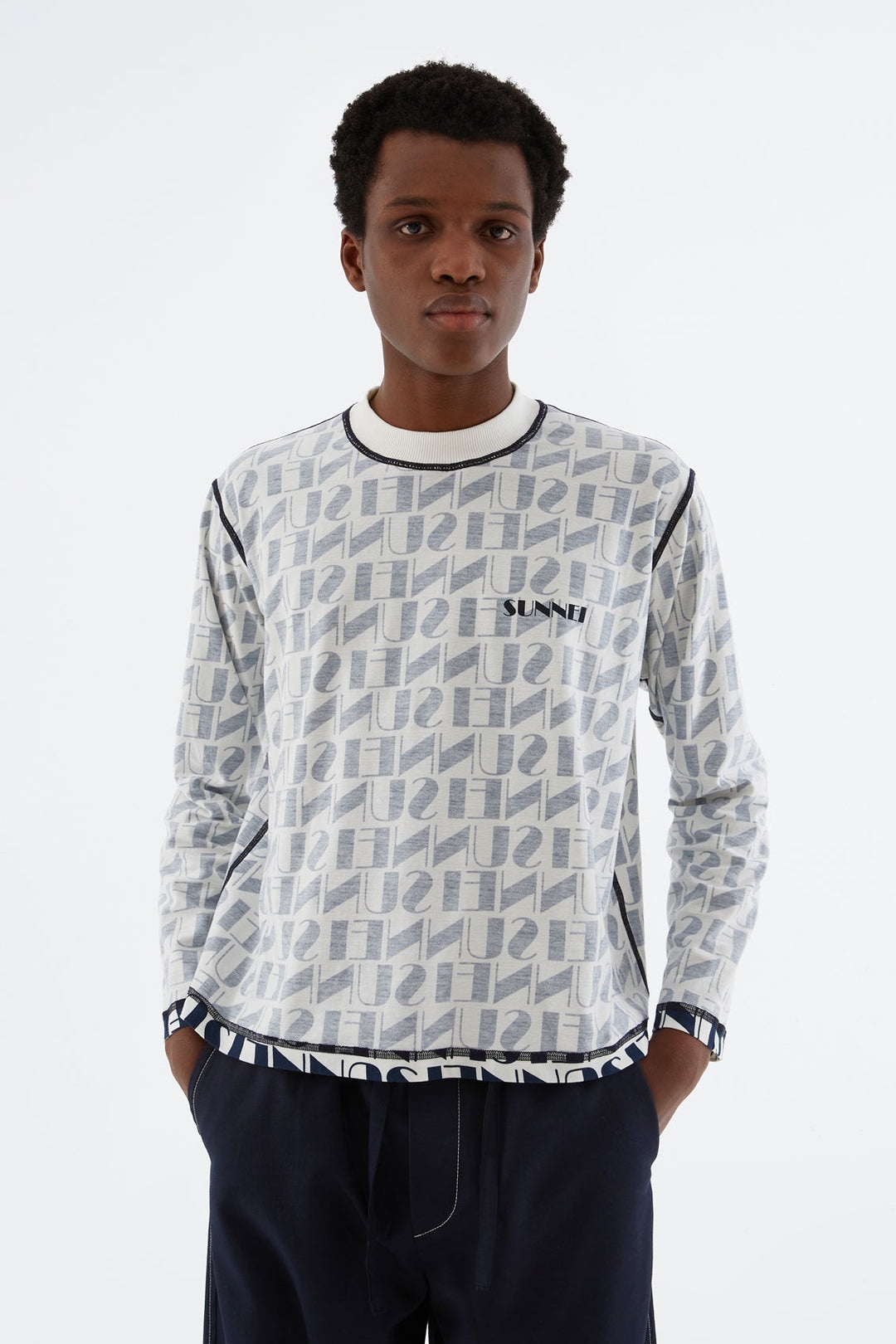 REVERSIBLE NAVY & WHITE LOGO LONG-SLEEVED T-SHIRT - 1