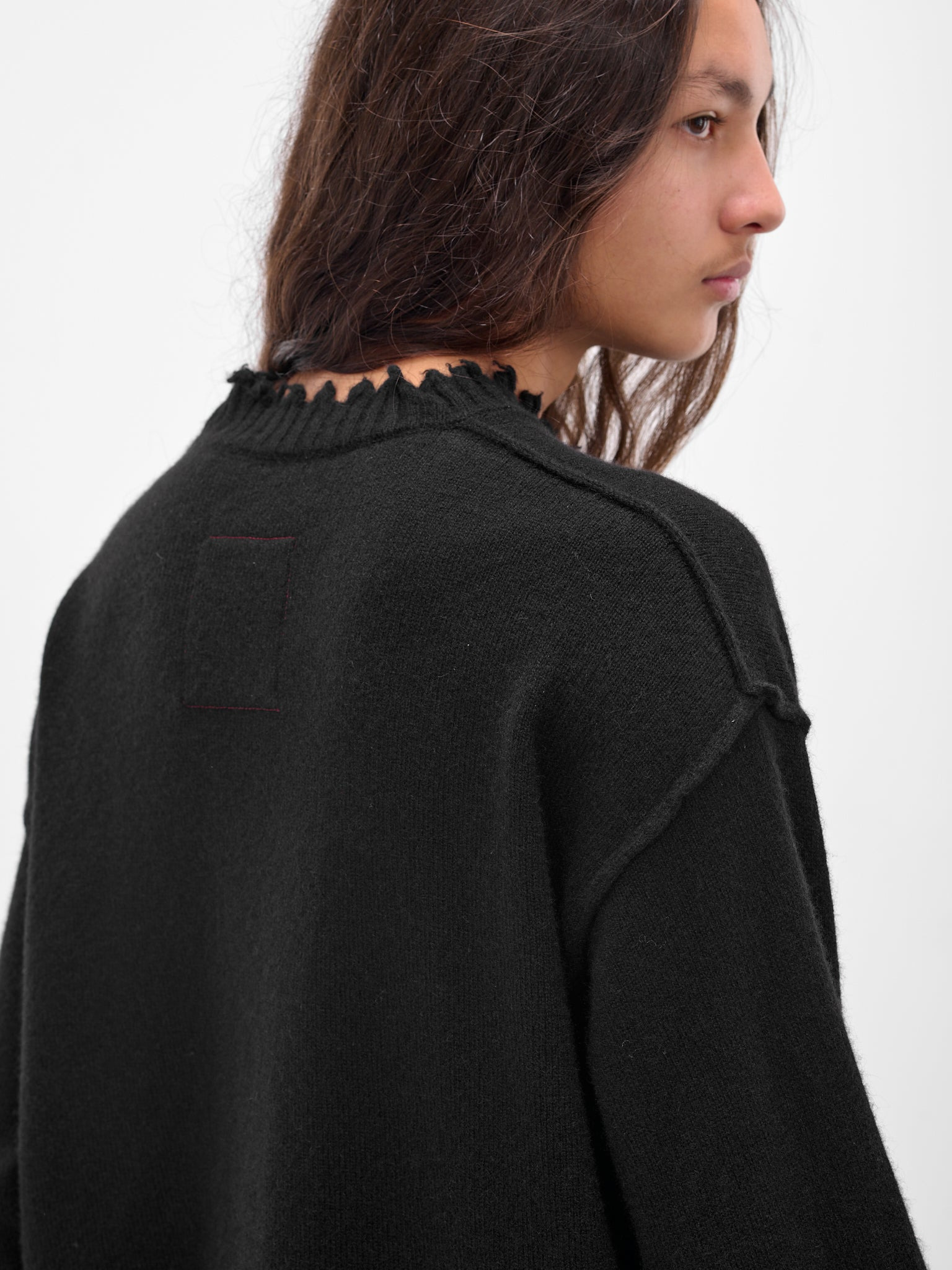 Black Cashmere Distressed Crewneck Sweater - 5