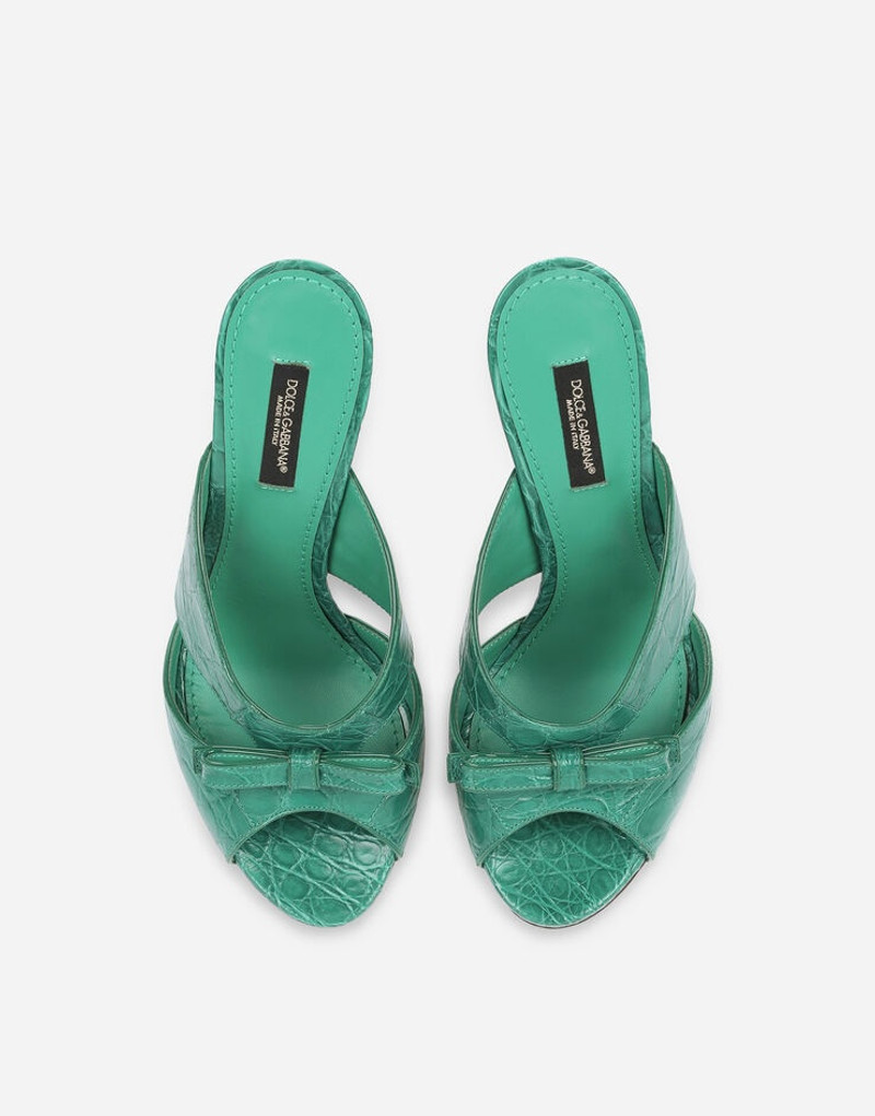 Crocodile flank leather mules with bow 4