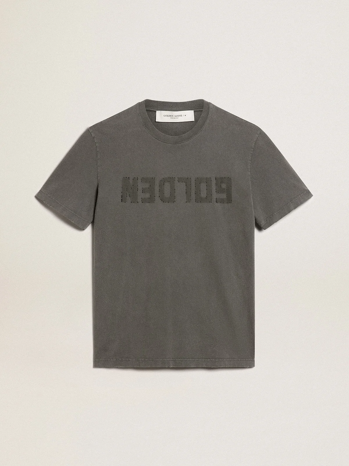 Men's anthracite gray T-shirt with distressed treatment - 1