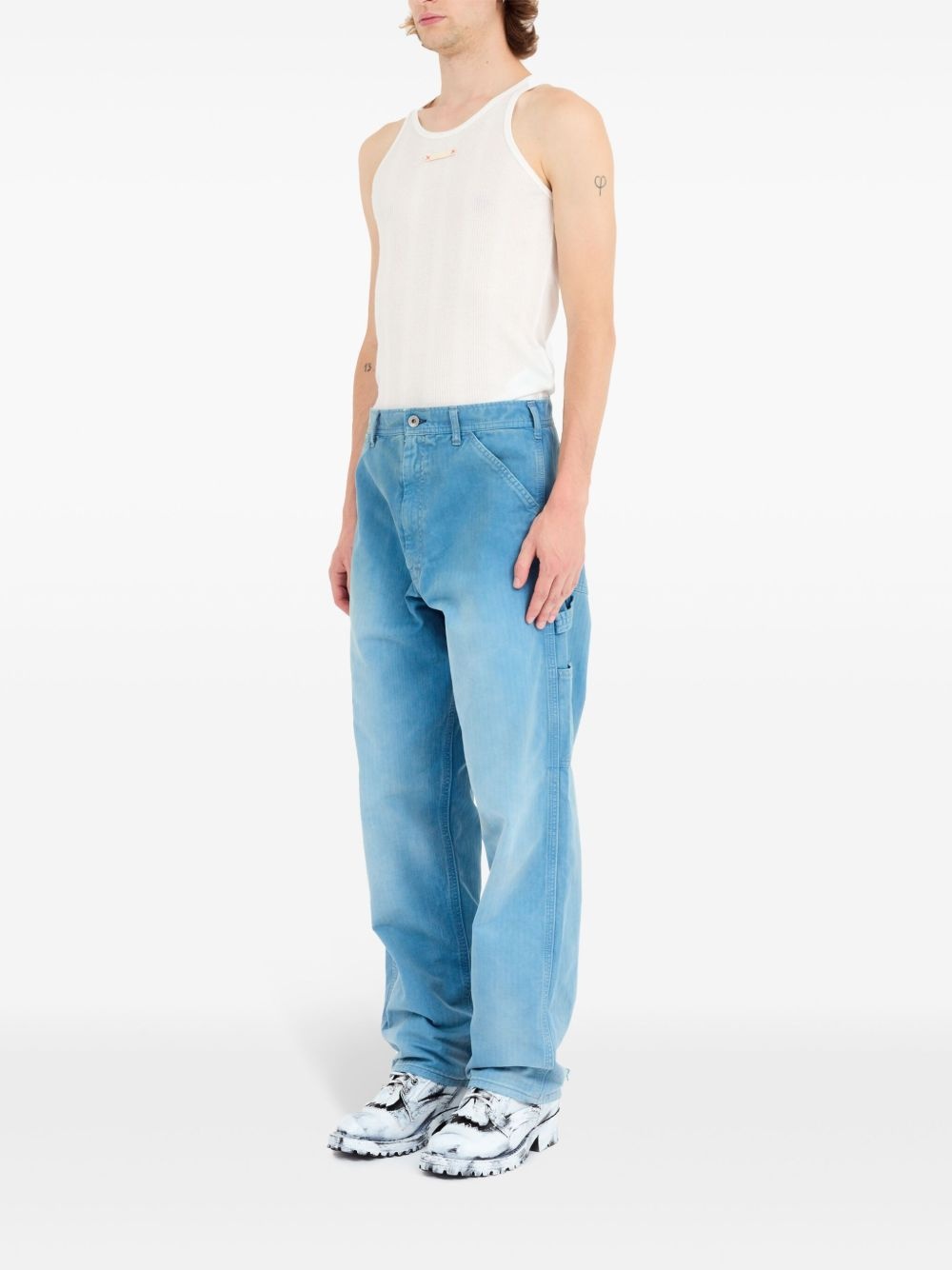 embroidered-logo drop-crotch wide-leg jeans - 6