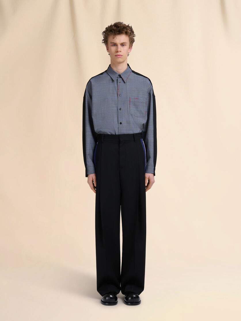 BLACK WOOL TROUSERS WITH BICOLOUR SIDE BANDS - 2