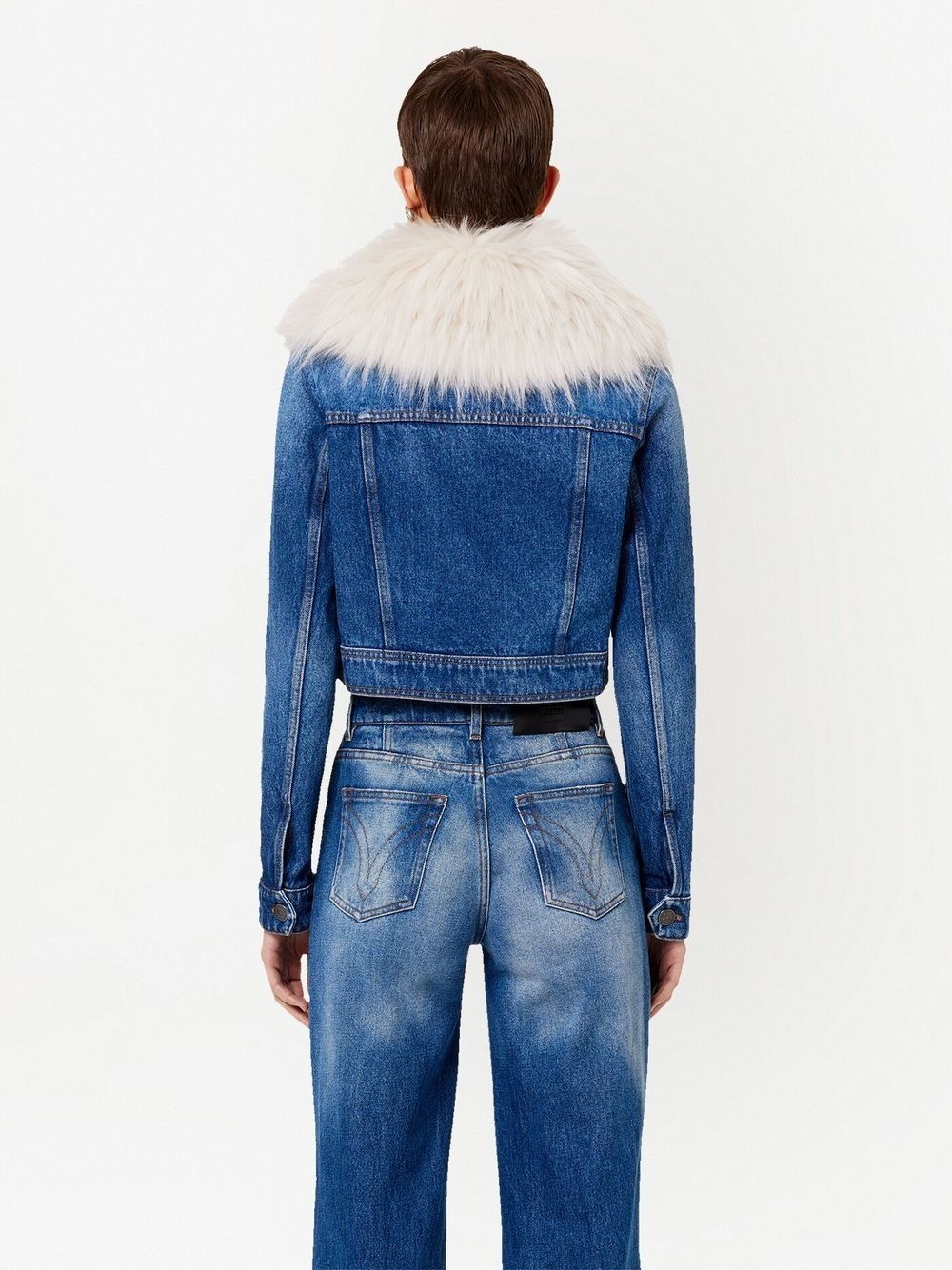 furry collar denim jacket - 4