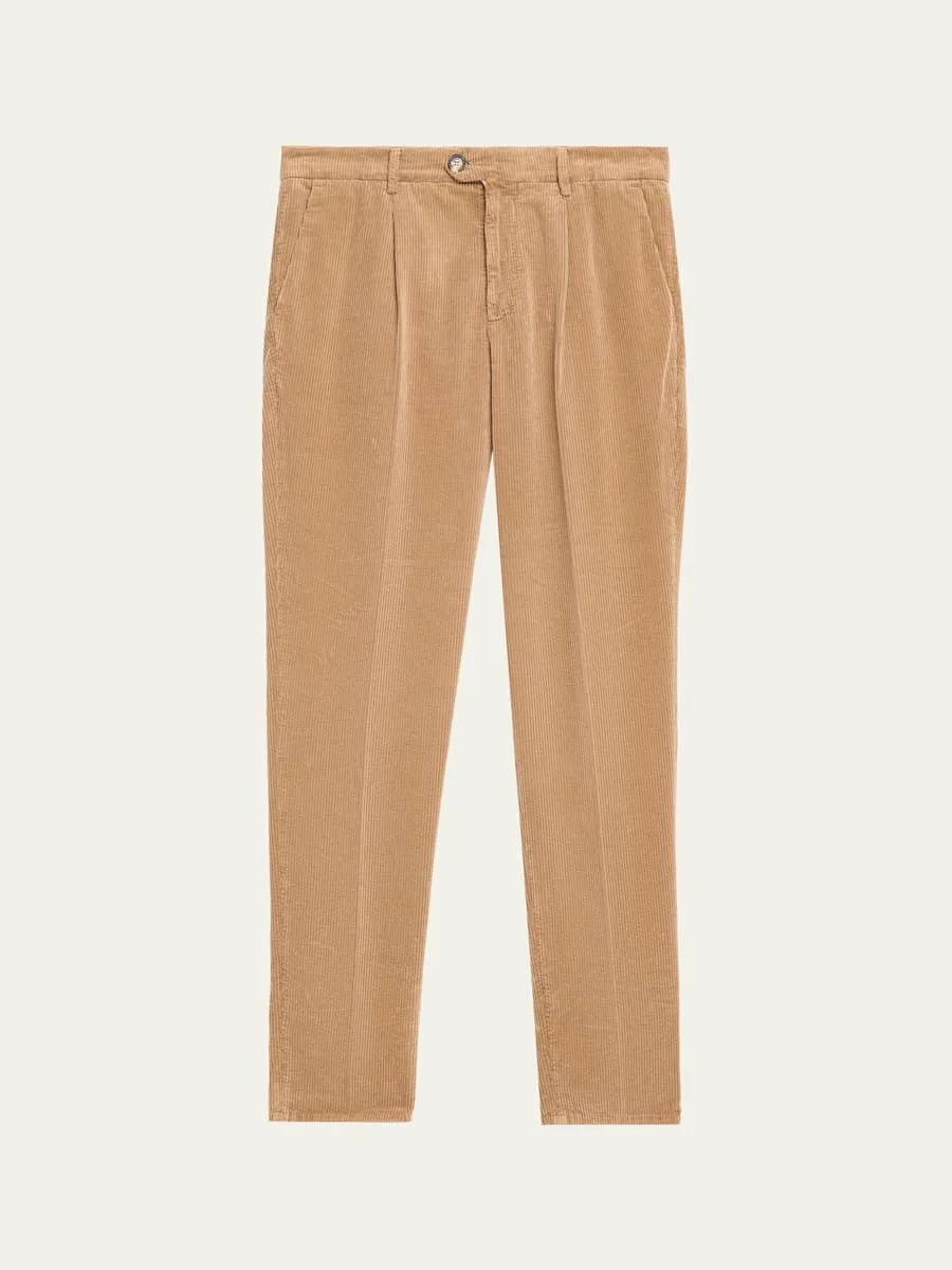 Men's Corduroy Tapered Leg Single-Pleated Pants - 1