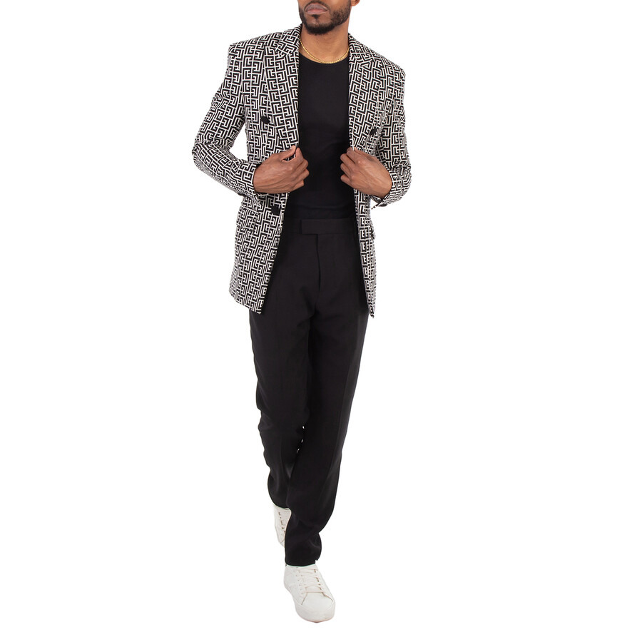 Balmain Men's Gfe Ivoire / Noir Oversized Monogrammed Blazer - 5