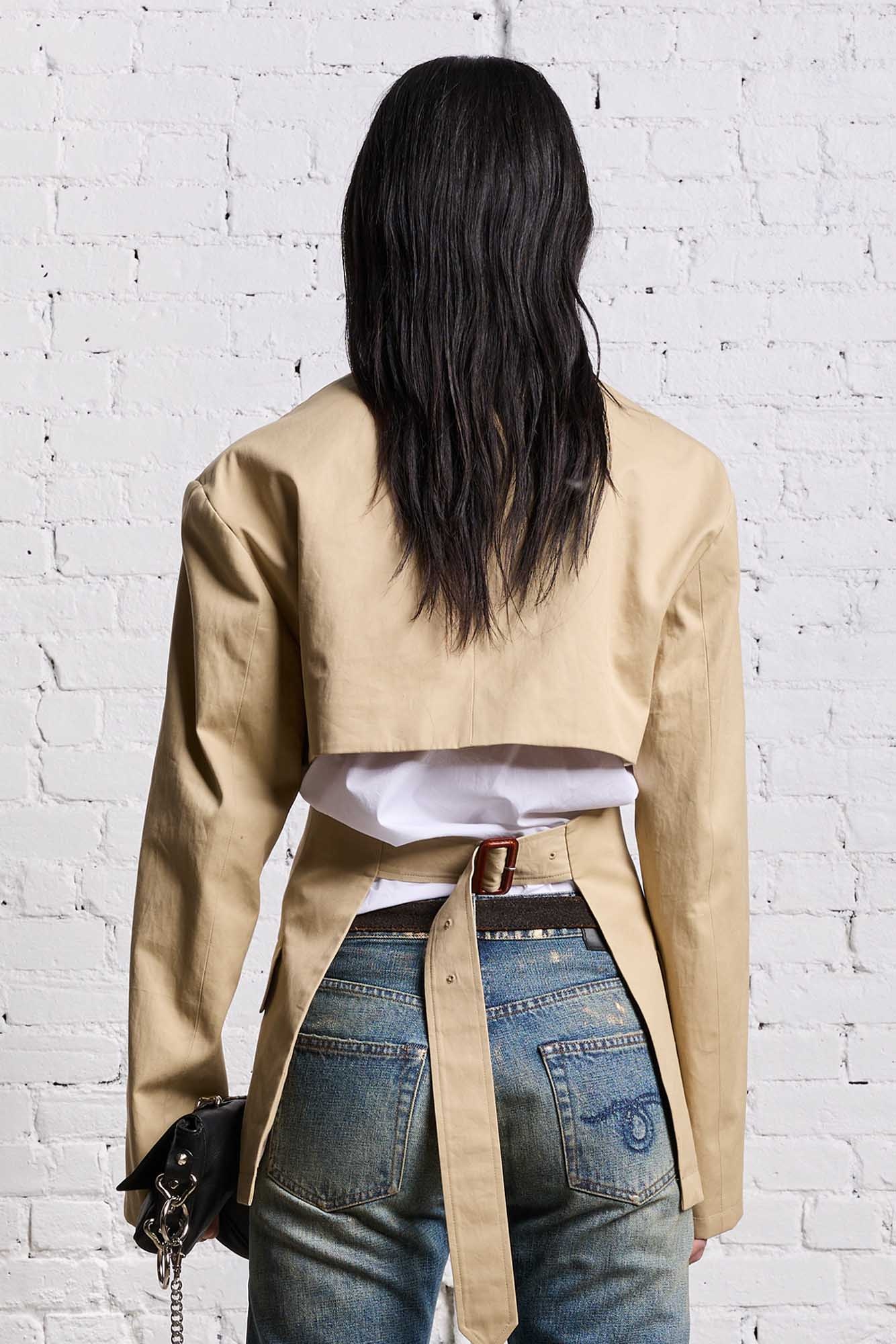 DOUBLE BREASTED OPEN BACK BLAZER - LIGHT KHAKI - 7