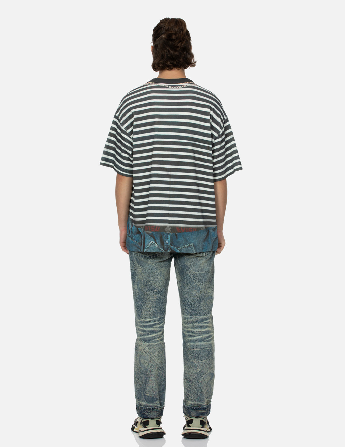 TROMPE-L'OEIL AND SEAGULL PRINT LOOSE FIT STRIPE T-SHIRT - 6