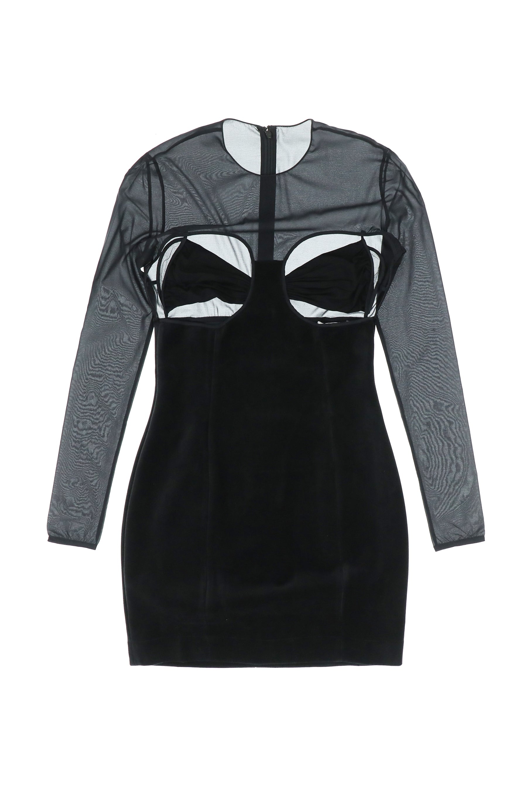 LONG SLEEVE MINI DRESS WITH DRAPED BRA / BLK - 1